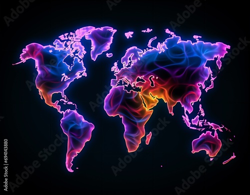 A Vibrant Neon Map of the World