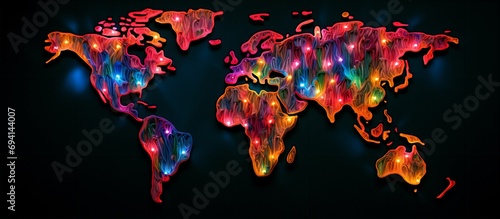 A Vibrant Neon Map of the World