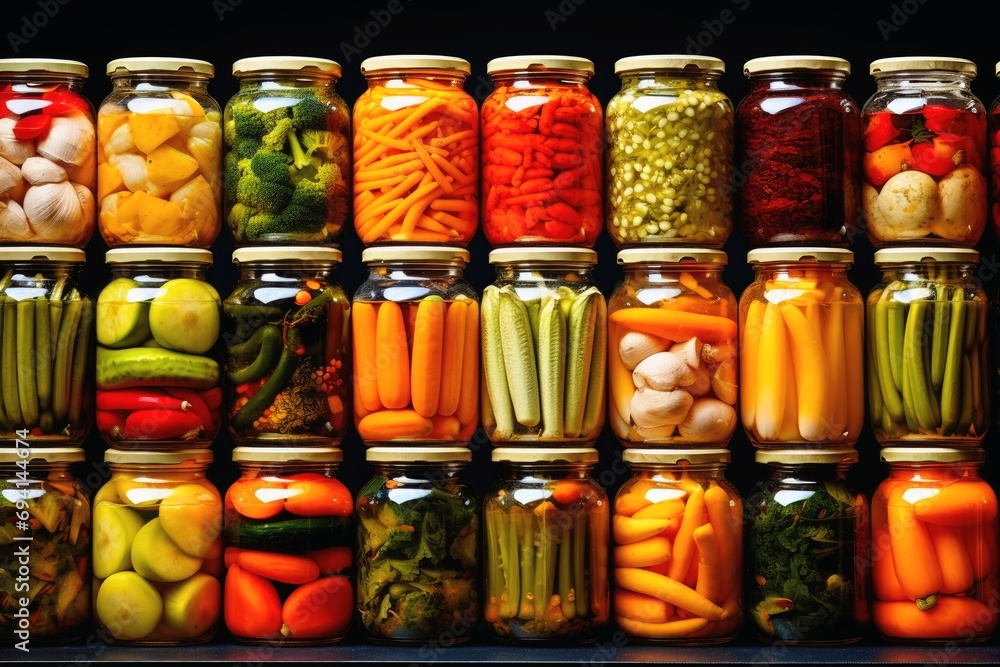 Many canned food in jars in one rule. Many canned food in jars in one rule.