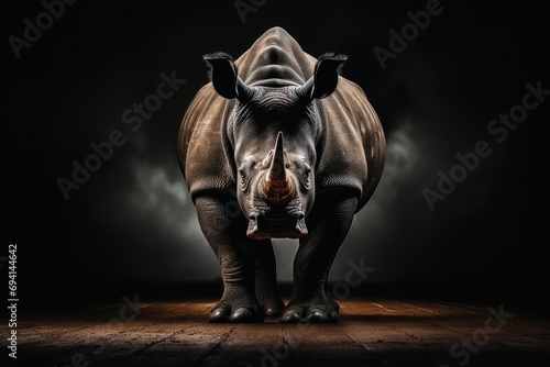Mesmerizing rhino frontal on a dark brackground.