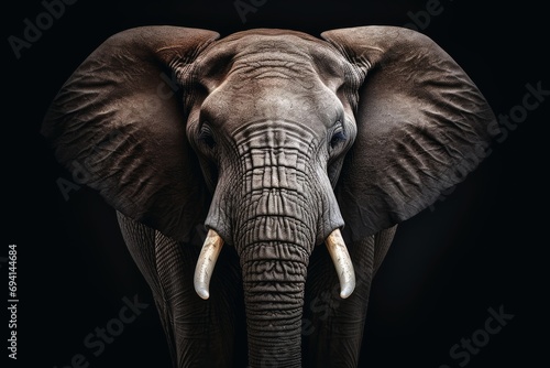 Mesmerizing elephant frontal on a dark background.