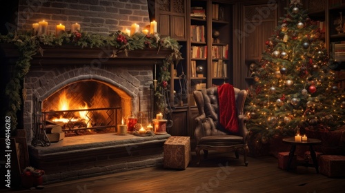 The interior of a cozy home during Christmas 