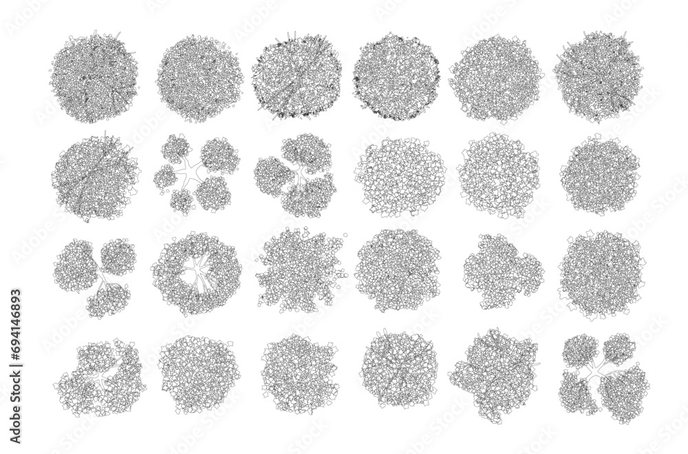 set of tree top view for landscape plan and architecture element. trees ...