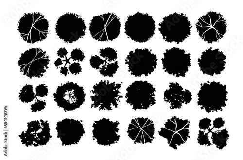 silhouette, vector tree top view isolated on white background for landscape plan and architecture layout drawing, elements for environment and garden
