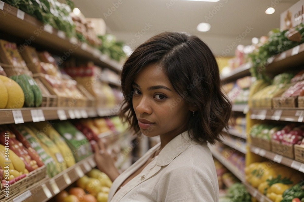afroamerican woman shopping in the supermarket