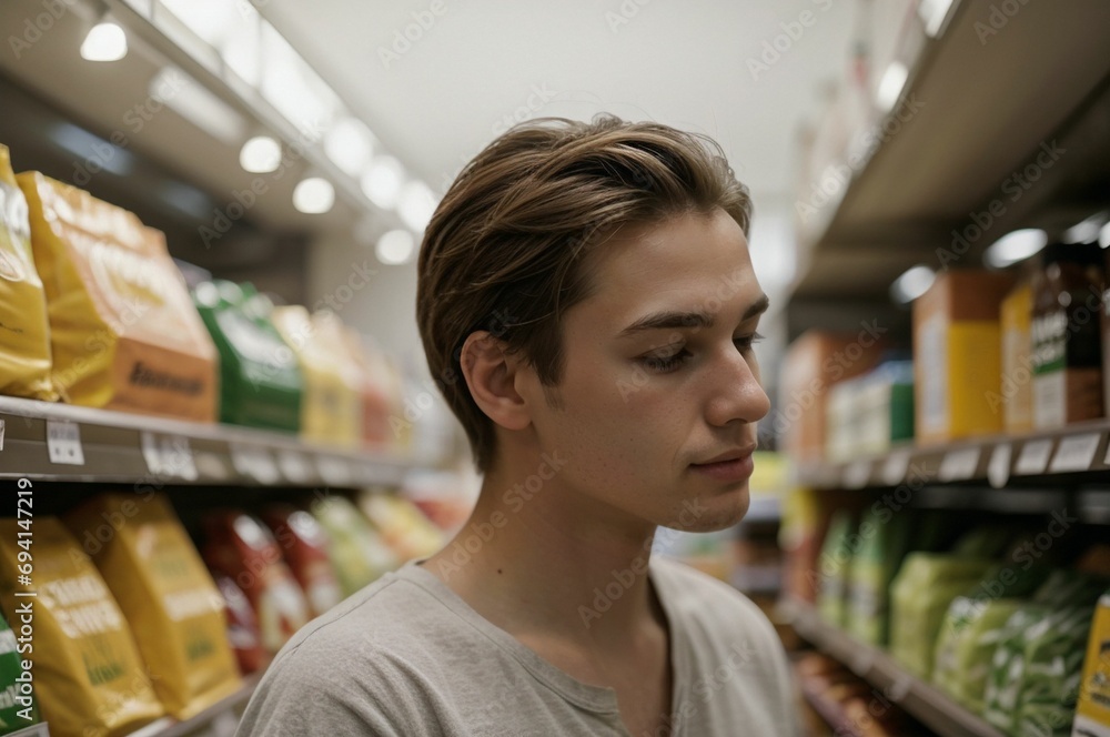 blond man shopping in the supermarket blond man shopping in the supermarket