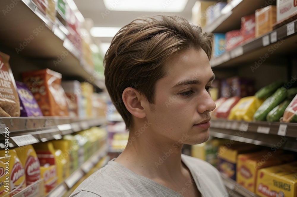 blond man shopping in the supermarket blond man shopping in the supermarket