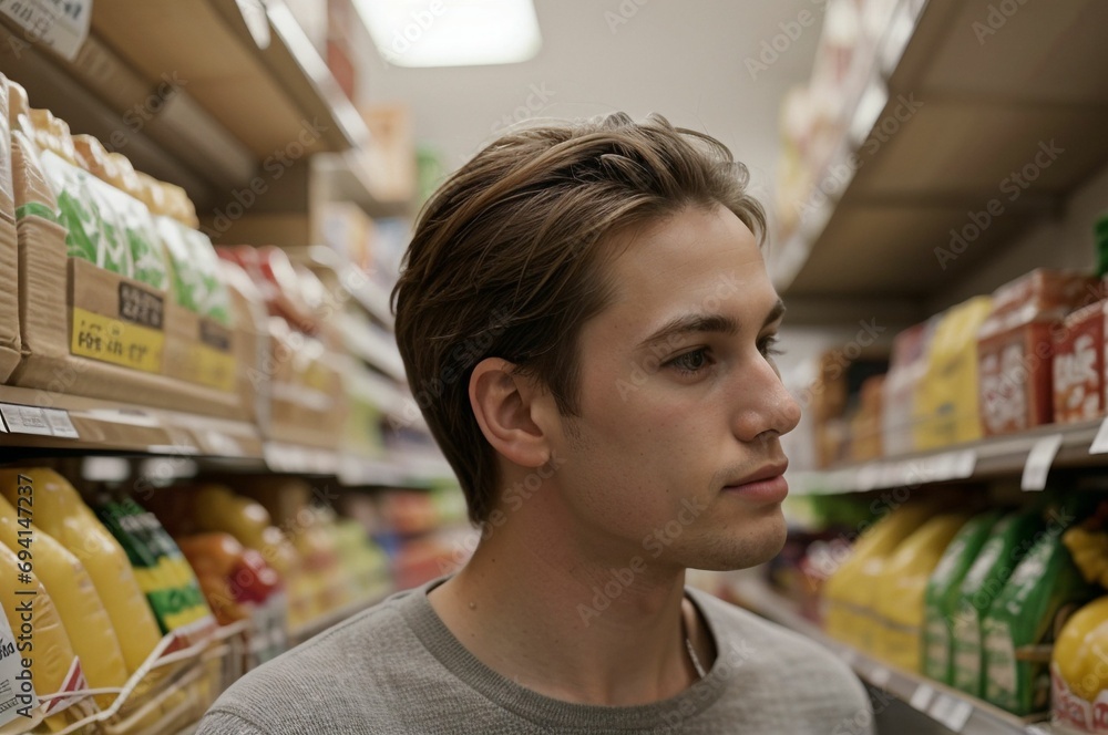 blond man shopping in the supermarket