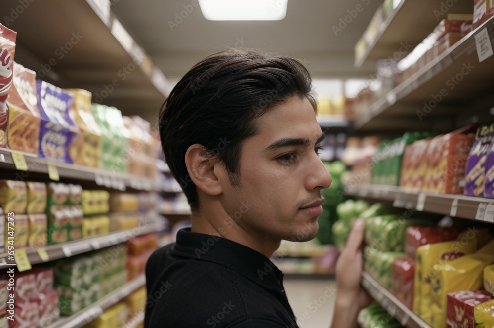 latino man shopping in the supermarket