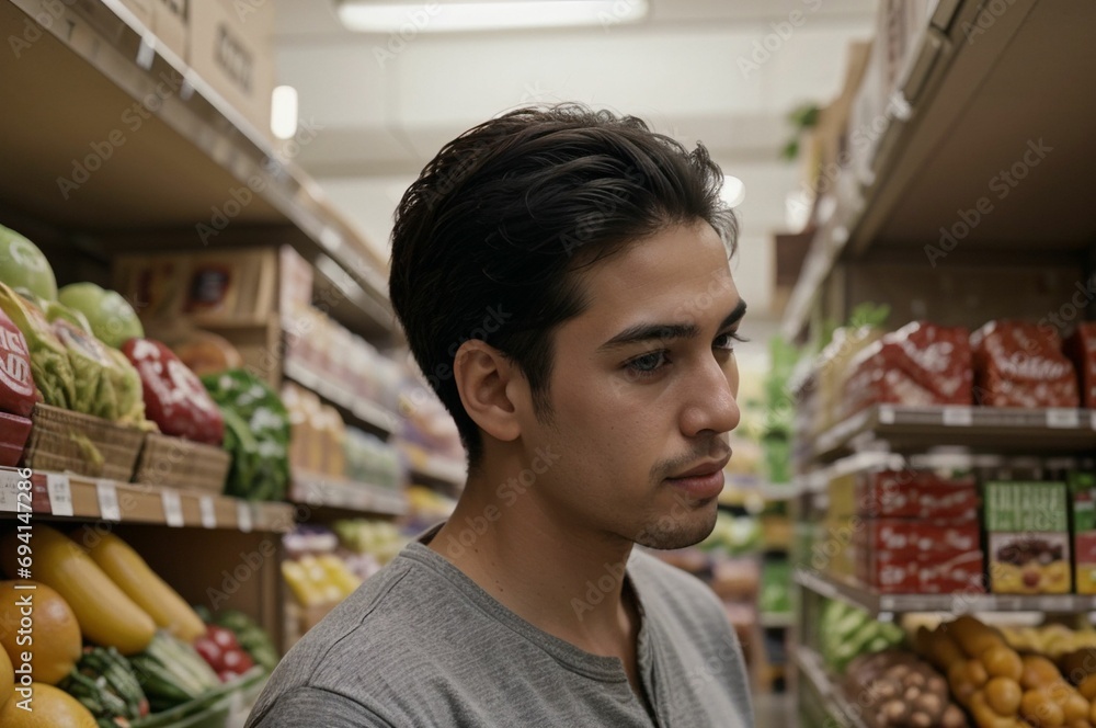 latino man shopping in the supermarket
