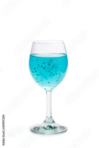 Turquoise cocktail on a white background, alcoholic cocktail in a glass