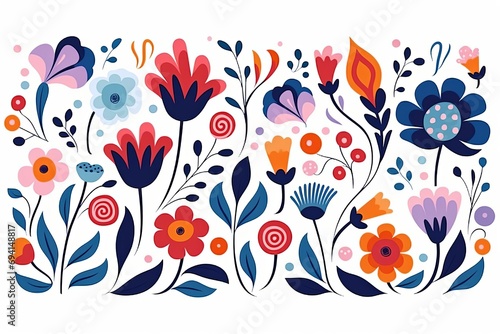 Floral background with color flowers on white background