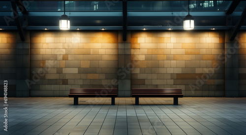 Fototapeta Naklejka Na Ścianę i Meble -  Beautiful image of empty station waiting chair. Copy space