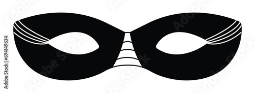 Black and white simple eye masquerade mask, vector simplified attribute of a carnival costume
