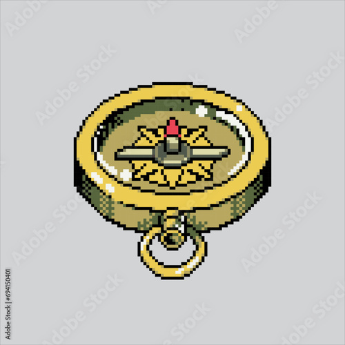 Pixel art illustration Compass. Pixelated Compass. Survival Camping Compass 
pixelated for the pixel art game and icon for website and video game. old school retro.