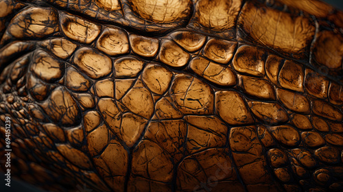 Macro assembly of shades and patterns on the skin of an alligator photo