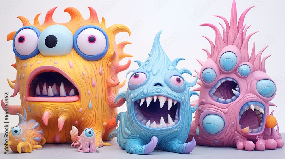 Group of pastel monster figures