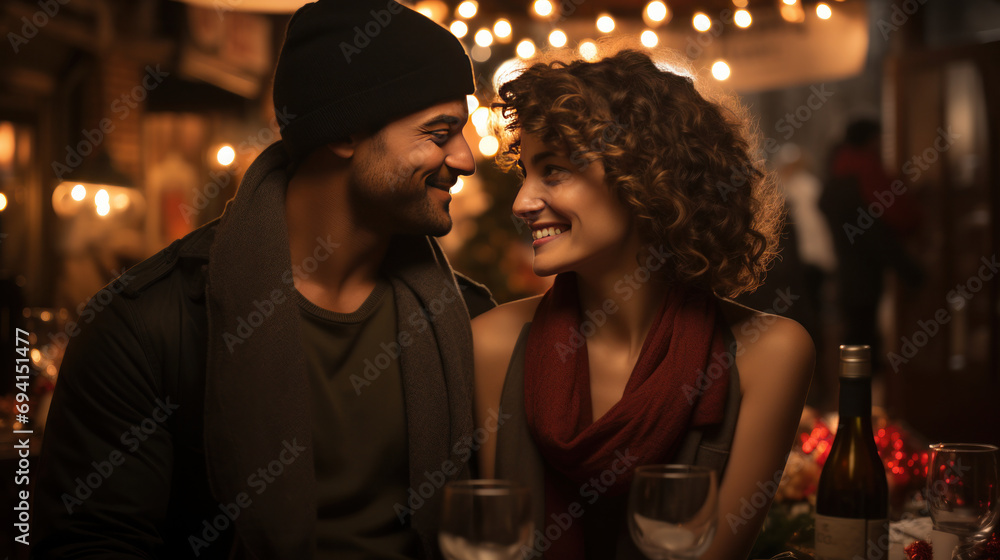 Young romantic couple in bar