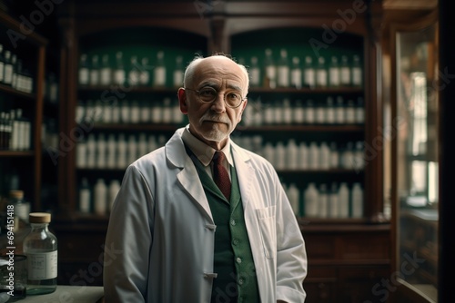 Portrait of a senior person in a pharmacy