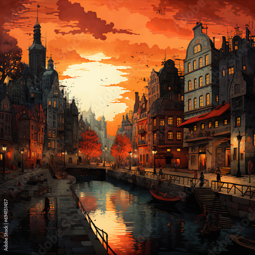 Romanticism Style High-Definition Illustration of Intricate Cityscape in Vibrant Colors