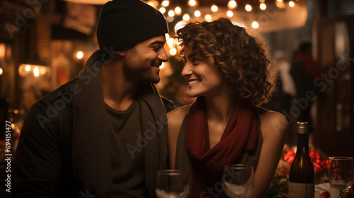 Young romantic couple in bar