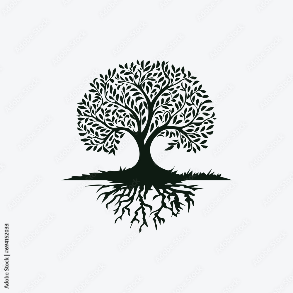 Obraz premium Tree Silhouette Icon on Wood