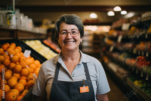 Portrait of a smiling woman working as Grocery Clerk 