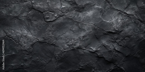 Black white stone background. Dark gray grunge banner. Mountain texture. Close-up. Volumetric. Rock background with space for design. Detail. Wide banner. Long. Panoramic.