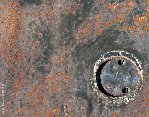 Unpainted metal texture with orifice and bolts