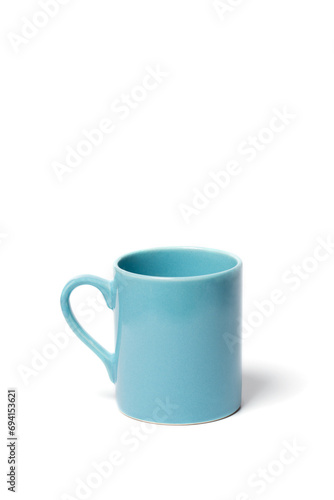 Blue tea mug on white background