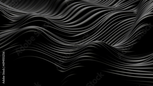 Three dimensional render of black wavy pattern. Black waves abstract background texture. Print, painting, design, fashion. Line concept. Design concept. Art concept. Wave concept. Colourful background