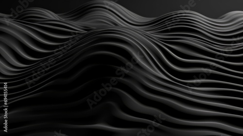 Three dimensional render of black wavy pattern. Black waves abstract background texture. Print, painting, design, fashion. Line concept. Design concept. Art concept. Wave concept. Colourful background