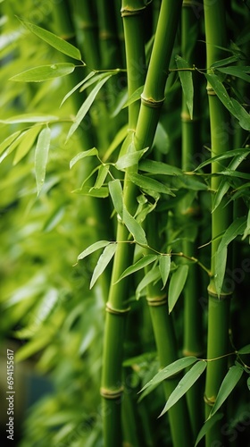 A close up of a bamboo plant with green leaves.