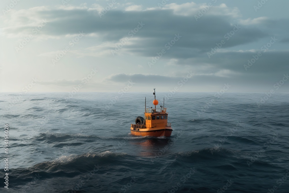 Rescue boat in ocean, concept of Life-saving vessel Rescue boat in ocean, concept of Life-saving vessel