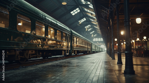 A classic train station with vintage trains. © ikkilostd