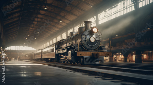 A classic train station with vintage trains.