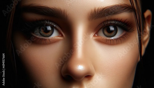 Macro Photo of Woman's Eyes and Part of Nose
