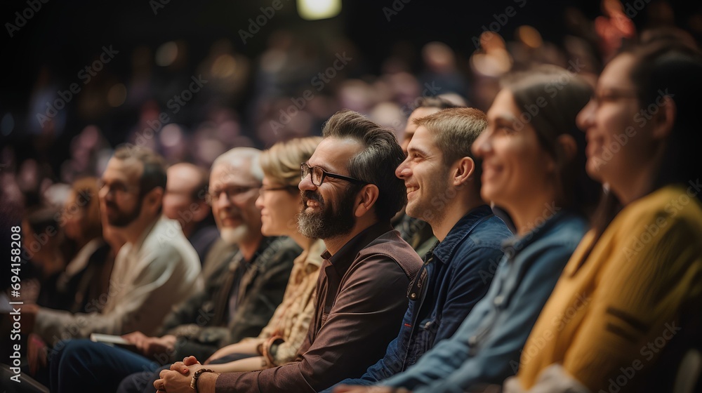 an audience enjoying a band performance at the concert hall. generative AI an audience enjoying a band performance at the concert hall. generative AI