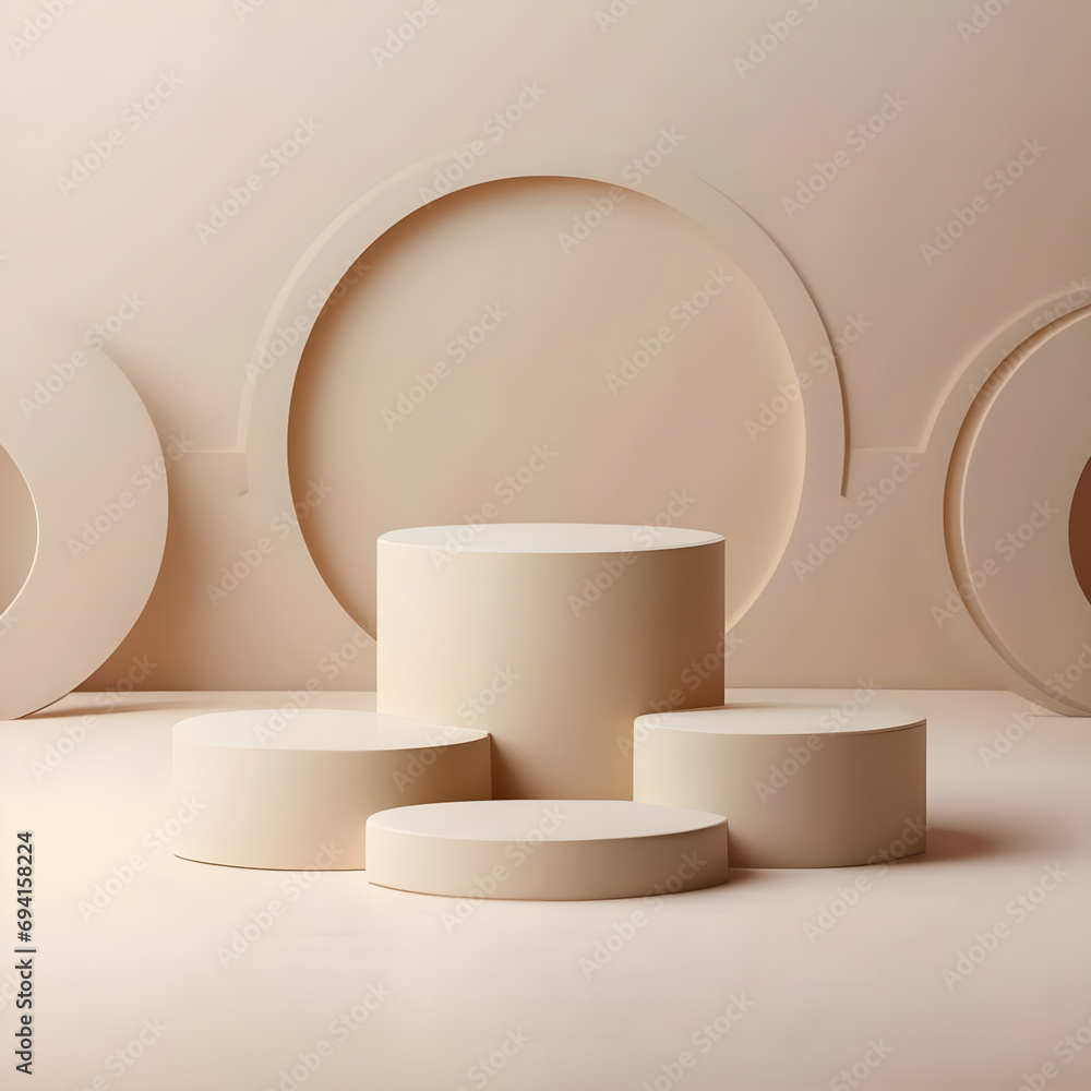 Product Podium - Three Beige Podiums, Beige Background. 3D Illustration Product Podium - Three Beige Podiums, Beige Background. 3D Illustration