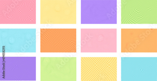 Set of Retro psychedelic checkerboard pattern. Groovy funky textures. Stock vector illustration in flat cartoon style.