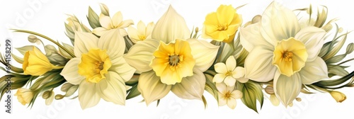 A bright cheerful row of daffodils. Generative AI. 