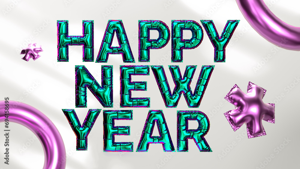 Happy New Year, realistic 3d inflated letters, Greeting concept, celebration Happy New Year, realistic 3d inflated letters, Greeting concept, celebration