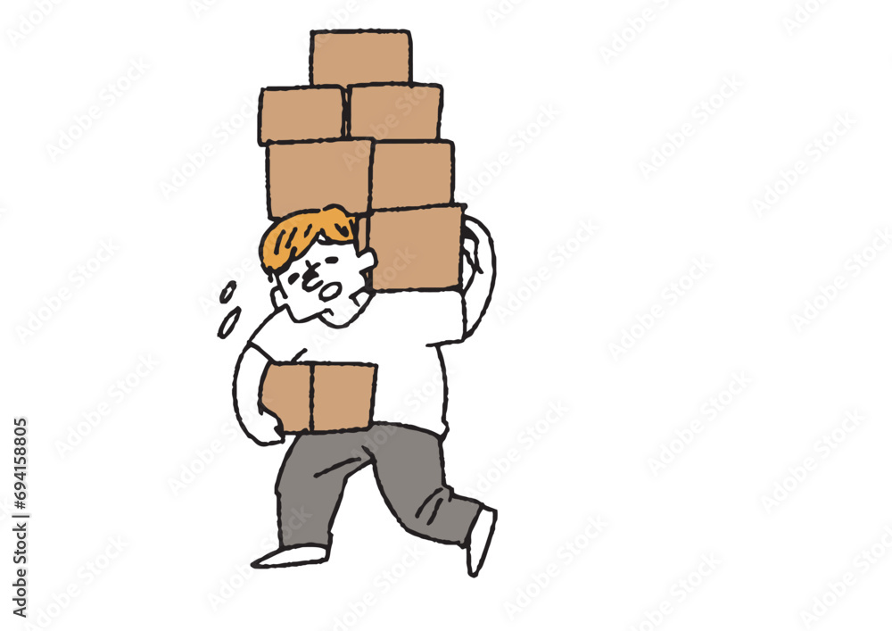 たくさんの荷物を抱えている男性　重荷を背負っている人々