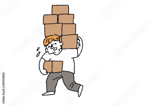 たくさんの荷物を抱えている男性　重荷を背負っている人々