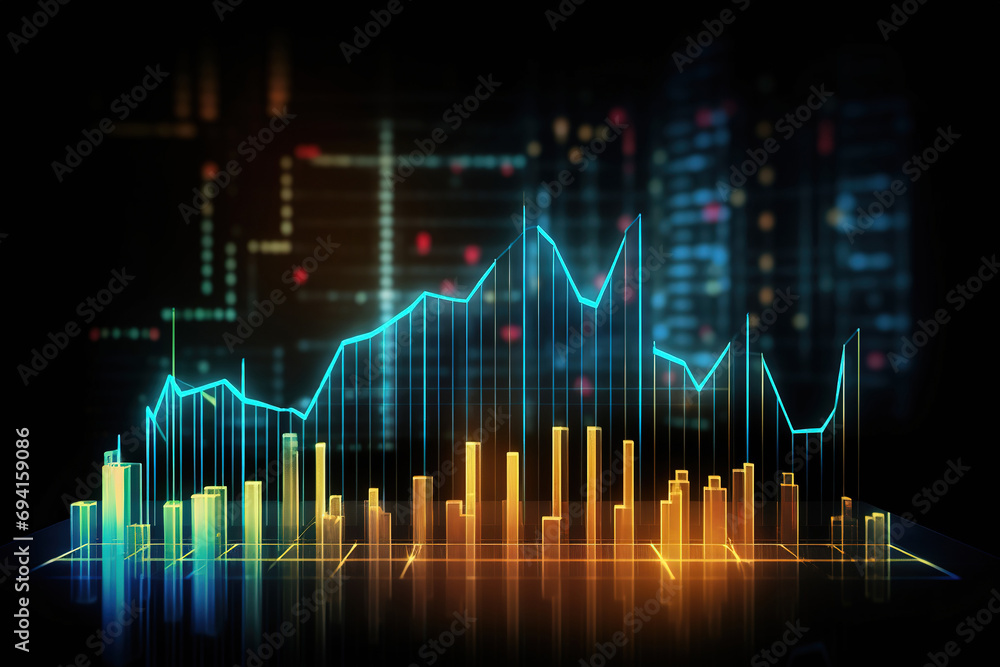 Financial graph on cityscape background. Investment of growth on currency rate Financial graph on cityscape background. Investment of growth on currency rate