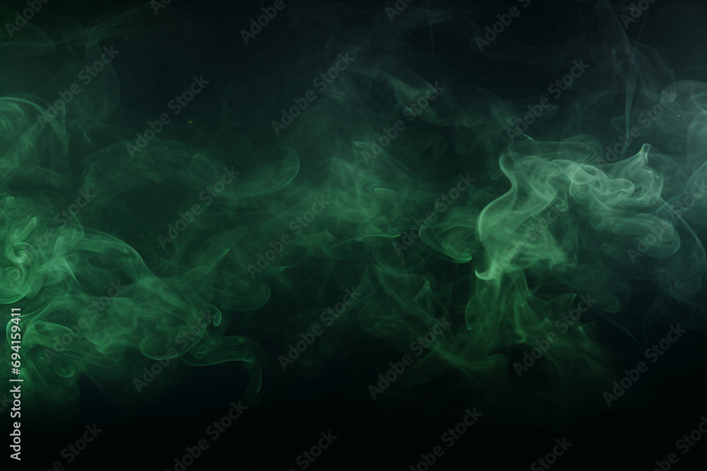 Dark Green Smoke on Black Background. A Haunting Image of Mystery and Menace