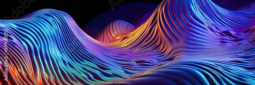 abstract background of turbulent undulating deformed surface of reflective aluminumized mylar reflecting the projected light from a psychedelic, generative AI photo
