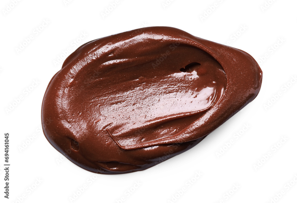 Smear of tasty chocolate paste on white background, top view Smear of tasty chocolate paste on white background, top view