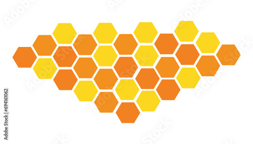 Honeycomb hexagon isolated on white background. Vector illustration. Yellow and orange hexagon pattern look like honeycomb