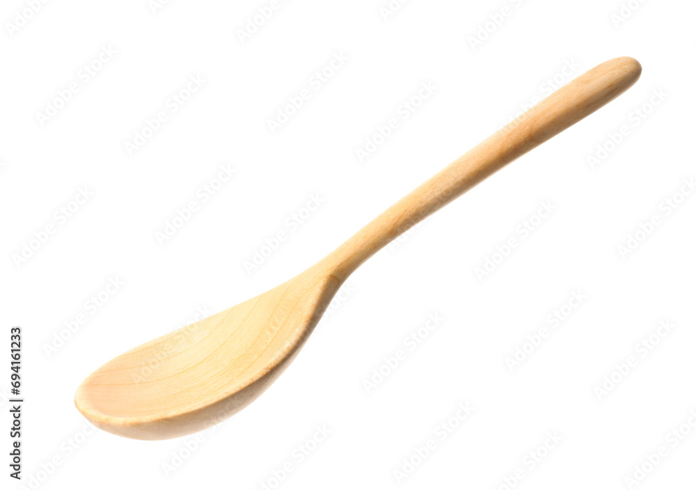 One empty wooden spoon isolated on white One empty wooden spoon isolated on white